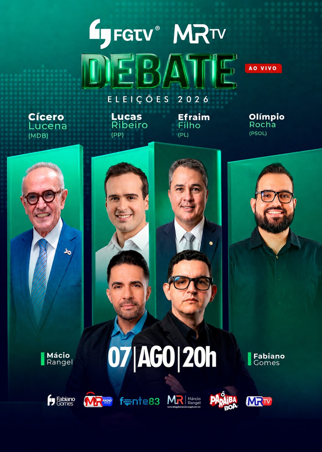 FGTV, MRTV, Fonte83 e Blog do Márcio Rangel adiam para 7 de agosto o primeiro debate ao Governo da Paraíba após pedido dos candidatos