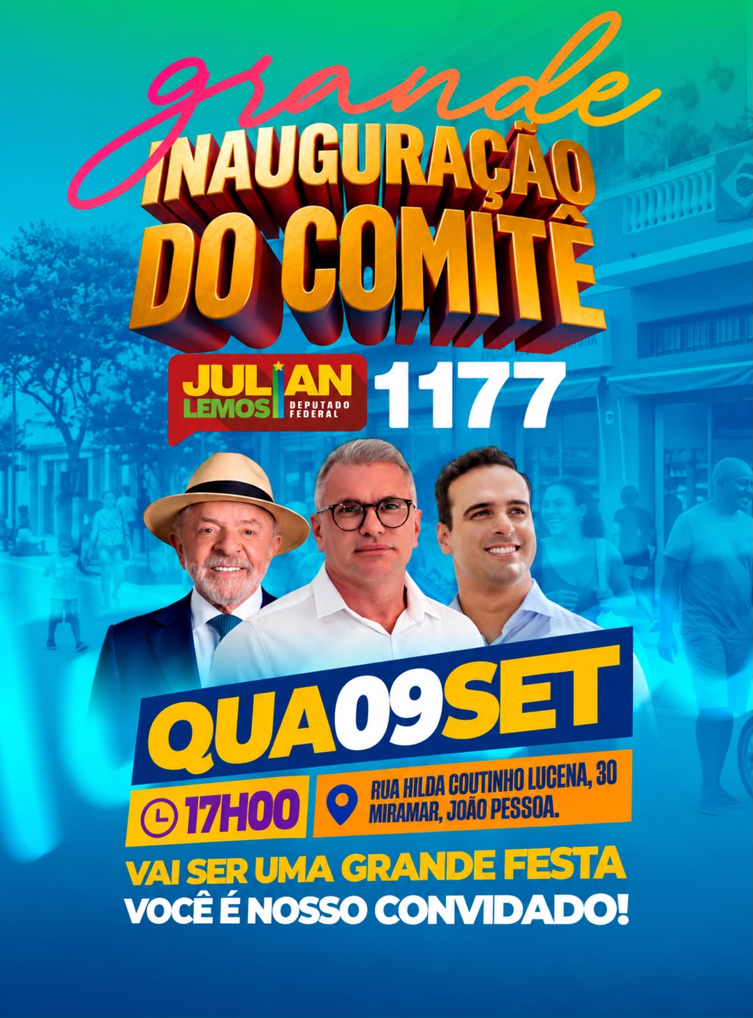 Julian Lemos antecipa inauguração de comitê para contar com presença de Lucas Ribeiro
