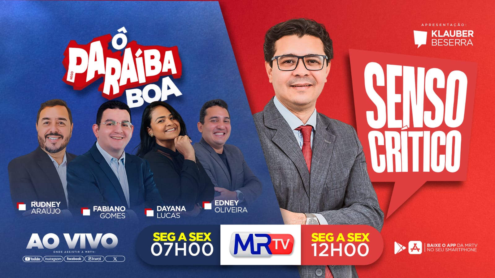 Ô Paraíba Boa e Senso Crítico passam a ser retransmitidos pela MRTV a partir desta segunda-feira